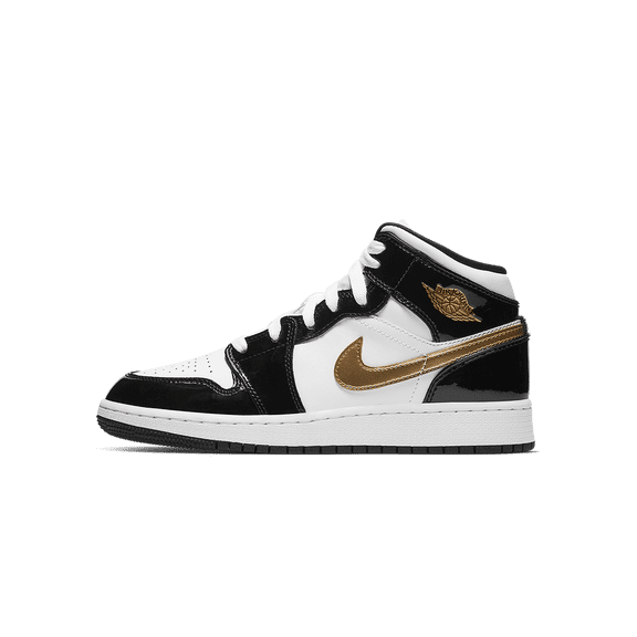 Jordan GRADE SCHOOL Air Jordan 1 Mid SE GS "Black Gold Patent Leather" BQ6931 007 from Stadium Goods
