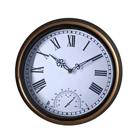 JUANCHENG 12in Retro Wall Clock with Thermometer / Operated Silent Clock