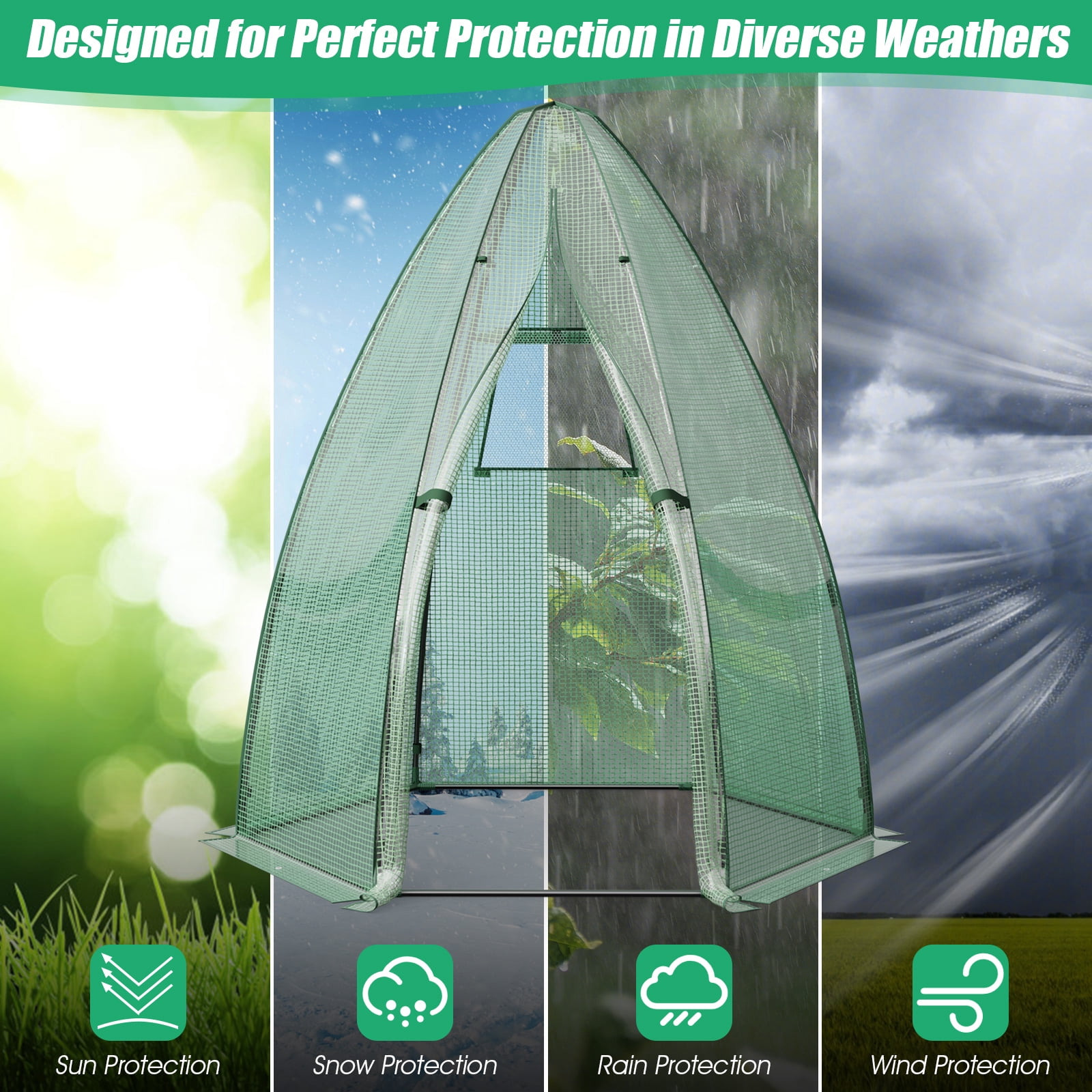 Patiojoy 63�� x 63�� x 72�� Walk-In Greenhouse with Roll-Up Window & Door Hexagonal Green House with Metal Frame & Waterproof PE Cover