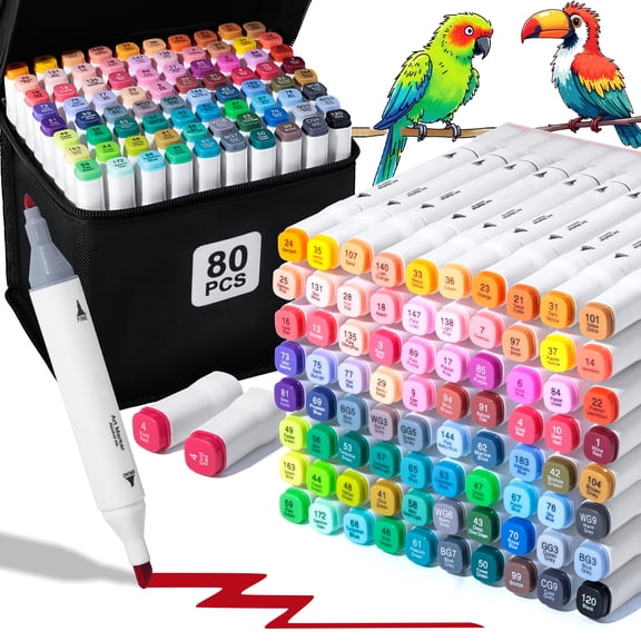 80 Colors Alcohol Markers Dual Tip Art Markers, Brush & Fine Point Pens, Smooth Ink, Safe Non-Toxic for Coloring Drawing Sketching
