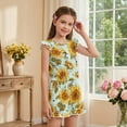 thumbnail image 4 of ZIATUBLE4S Sunflower Music Note Print Girls Summer Short Jumpsuits Flutter Sleeves One-Piece Romper Soft Comfort Kids Casual Playsuit with Pockets for 7-8 Y, 4 of 6