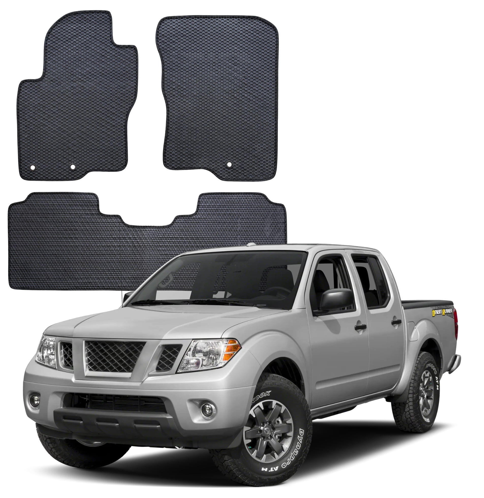 ecoMats All Weather Floor Mats for 2011 to 2021 Nissan Frontier Crew Cab, Front and Rear, Honeycomb