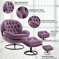 thumbnail image 3 of Velvet Swivel Accent Chair with Ottoman Set, Modern Lounge Chair with 360 Degree Swiveling Metal Base & Footrest, Comfy Single Sofa Chair for Living Room Bedroom, Reading Room, Home Office, Purple, 3 of 7