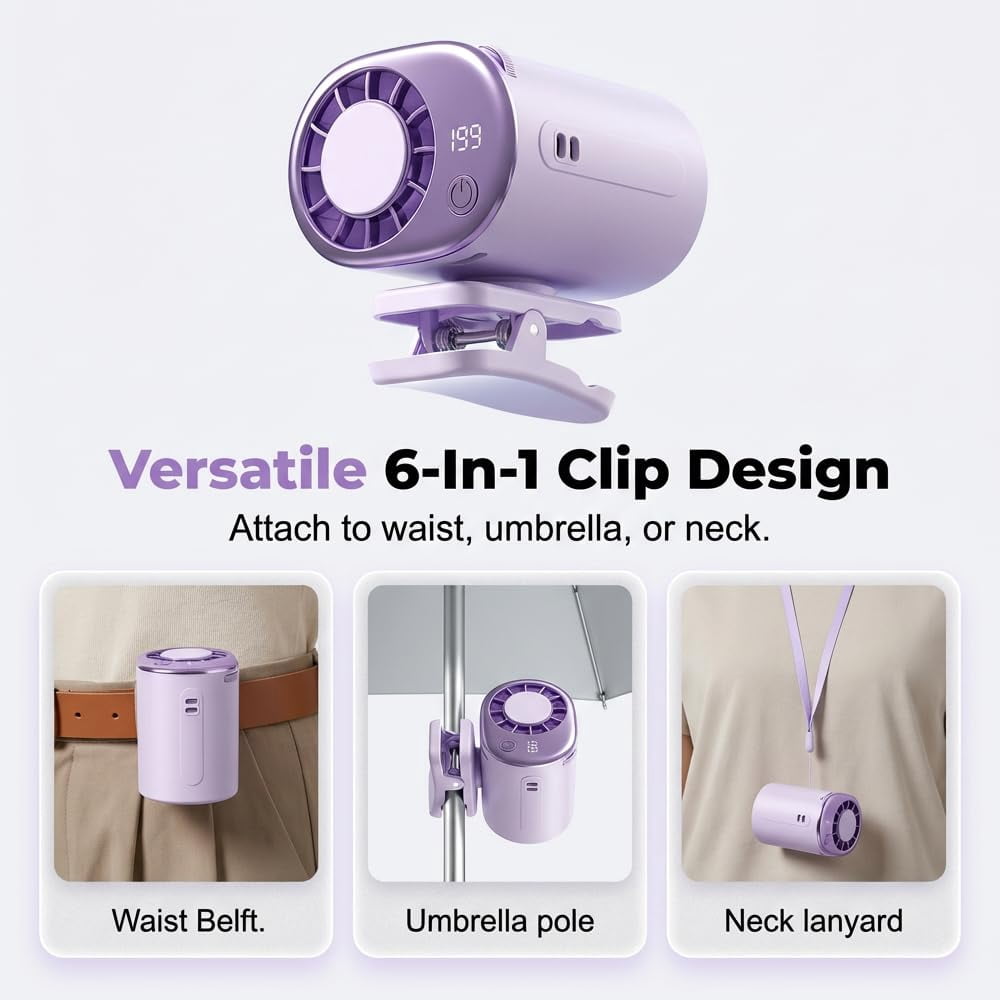 Car Clip on Air Conditioner Fan with LED Display, Upgraded 360° Rotation, 199 Speeds & Semi-Cooling Technology, USB Rechargeable Personal Fan, Hands-Free Clip on Fan for Cars, Work, Camping