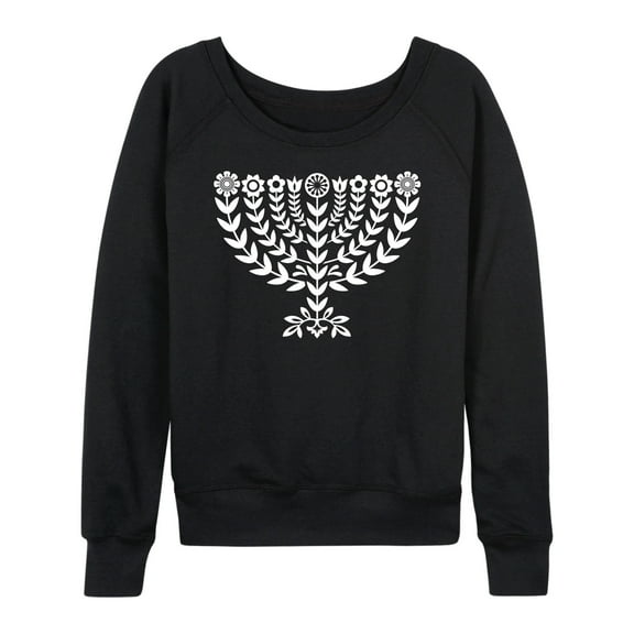 Instant Message - Floral Menorah - Women's French Terry Long Sleeve Pullover