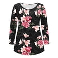 thumbnail image 5 of Henley Tunic Tops for Women Hide Belly Tunic Floral Print Blouse Front Pleated Shirts Long Sleeve Christmas Shirts Tops, 5 of 6