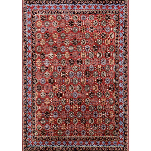 Ahgly Company Indoor Rectangle Mid-Century Modern Cranberry Red Oriental Area Rugs, 7' x 10'