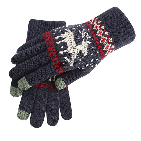 Odeerbi Christmas Gloves Women Christmas Layer Snowflake Plus Thick Warm Gloves Knitting Wrist Gloves Mittens Red