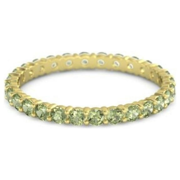 925 Sterling Silver Stackable Round 2.5 MM Peridot Gemstone Women Ring Eternity Band Yellow Plated