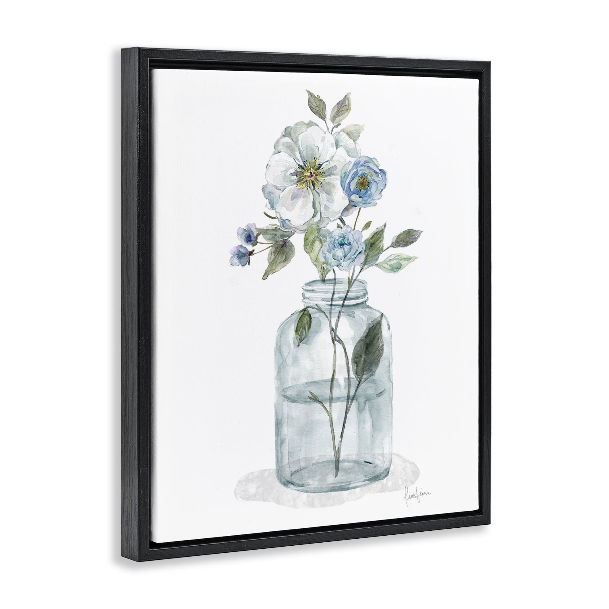 Stupell Industries Soft Blue & White Flowers Botanical & Floral Painting Black Floater Framed Art Print Wall Art, 25 x 31
