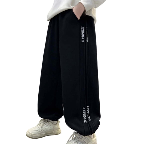 HXWCHs Loose Fit Boys Winter Lined Jogger Pants Athletic Sweatpants with Ankles Comfortable Casual Trousers for Kids 8-9 Years Black