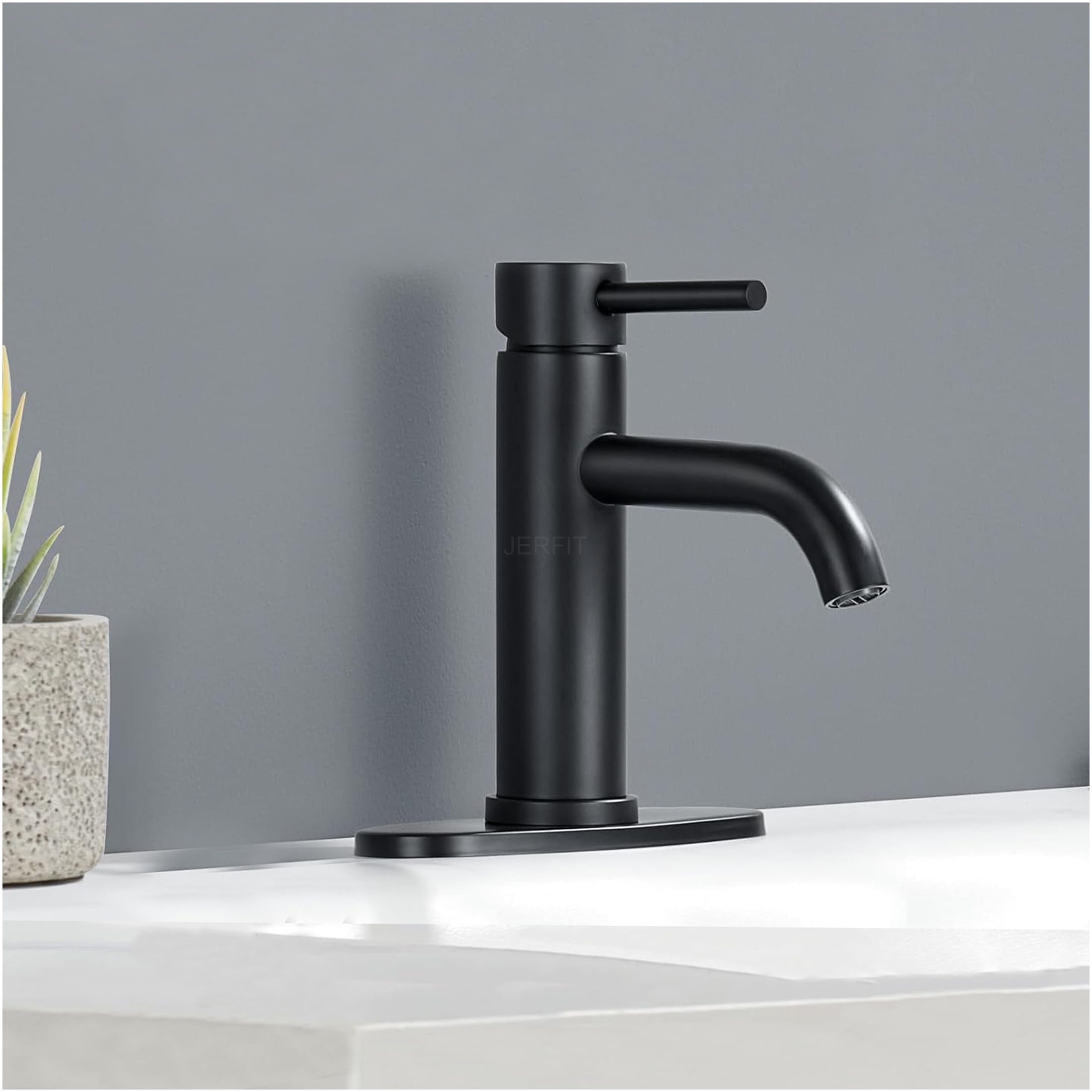JERFIT Single Handle Bathroom Sink Faucet, Matte Black Brushed Nickel Finish, 1-Hole Vanity Faucet, Anti-Rust Stainless Steel Construction with Ceramic Cartridge