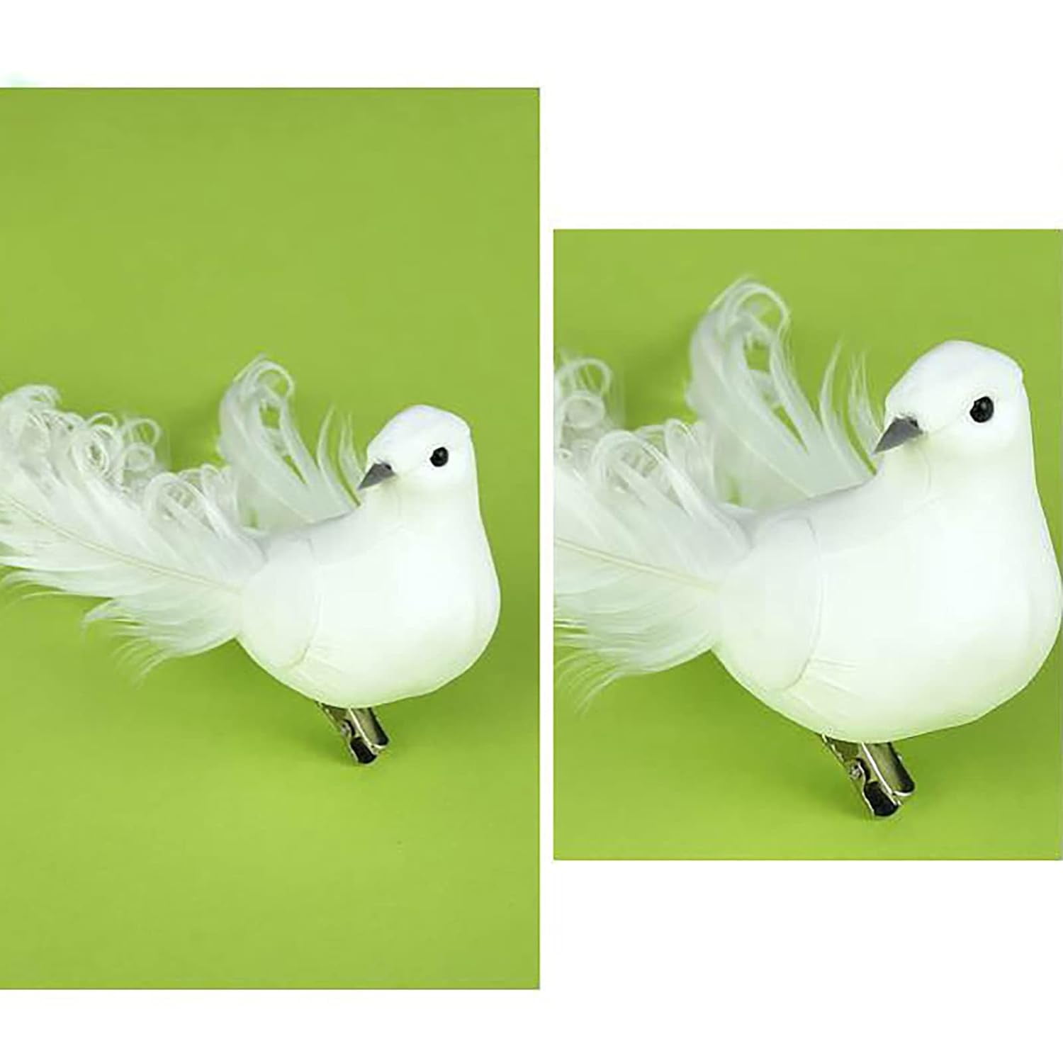 Holzlrgus Artificial White Doves(12 Pack), White Doves Decoration with Metal Clips, White Feathered Mini Birds Clip on Tree Ornaments for DIY Crafts Christmas Ornaments, Wreaths, Wedding Decor