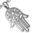 thumbnail image 2 of Stainless Steel Silver-Tone Hamsa Evil Eye Necklace Pendant Stud Earrings Set, 2 of 3