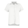 thumbnail image 4 of YDDIAN Work Tops for Women Casual Button Down Baggy Collared Shirts Vneck Short Sleeve Fall Basic Clothes White 4XL, 4 of 5