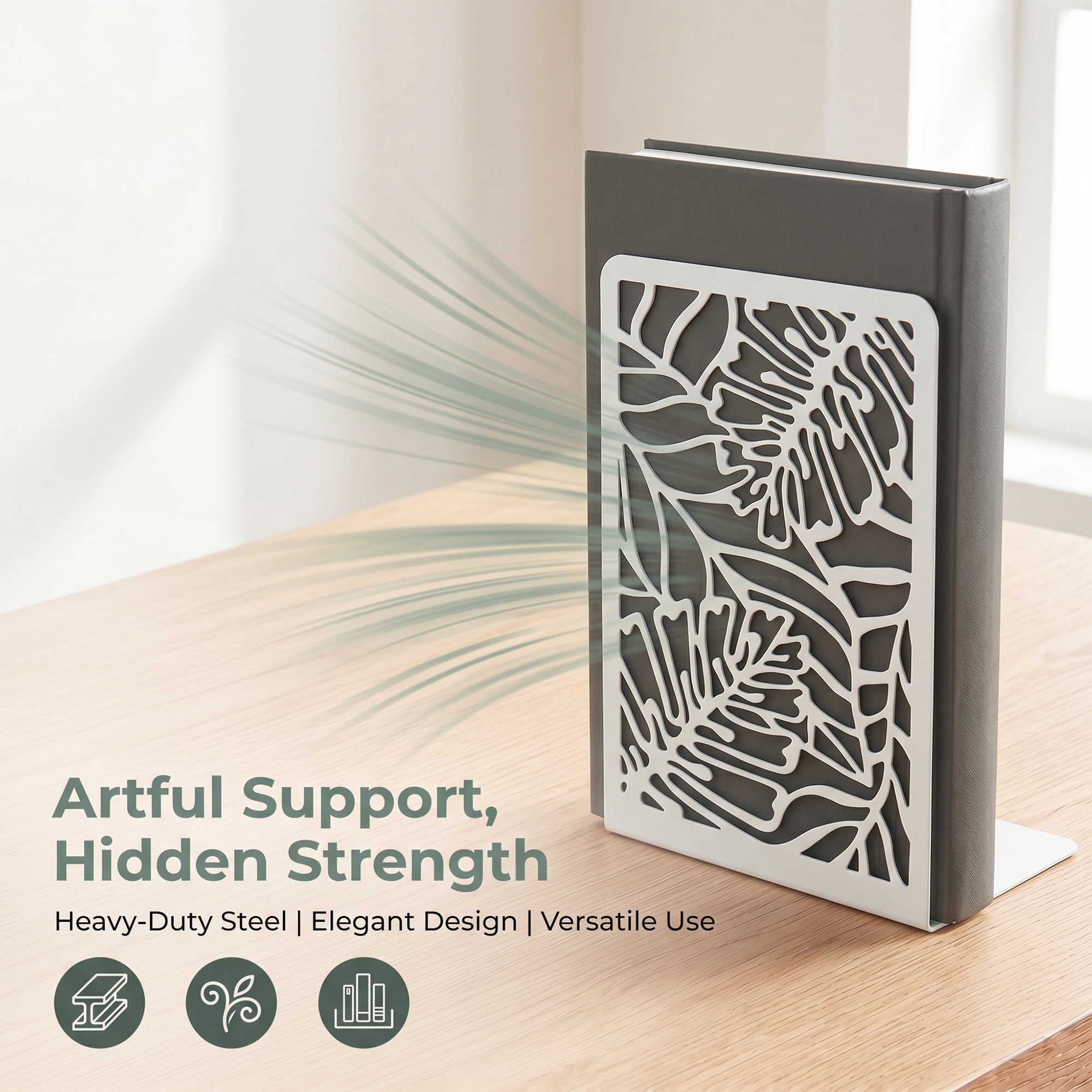 Unique Bargains Decorative Metal Large Non-Skid Book Ends for Shelves White 4.7"x3.2"x7.3"
