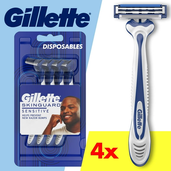 Gillette Skin Guard Sensitive Disposable Razors for Men, Blue, 4 Razors