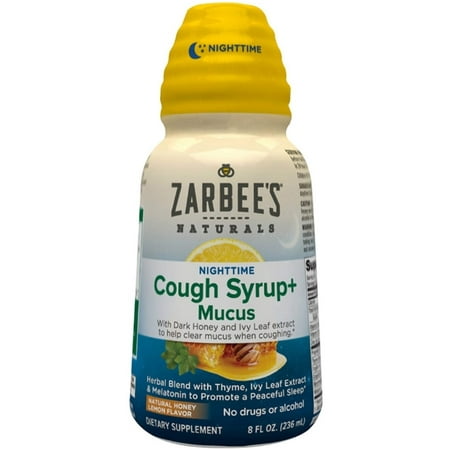 ZarBee's Naturals Nighttime Cough Syrup + Mucus Reducer, Dark Honey & Lemon, 8 oz (Pack of 4)