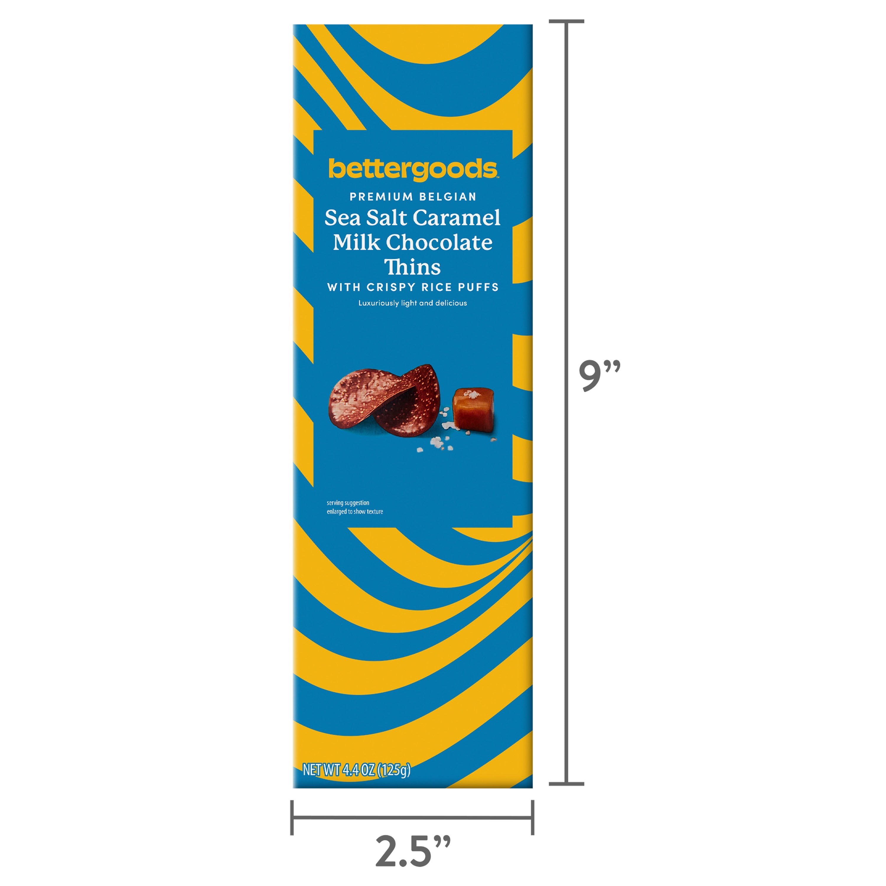 bettergoods Premium Belgian Sea Salt Caramel Milk Chocolate Thins with Crispy Rice Puffs, 4.4 oz