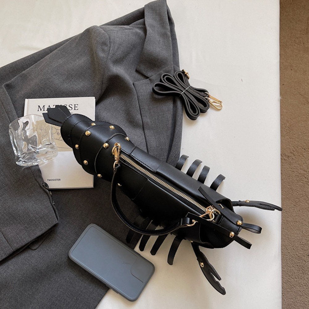 Jiibva Lobster Shaped Crossbody Bag for Women Unique Rivets Lobster Design Shoulder Bag Stylish Handbag Purse for Women