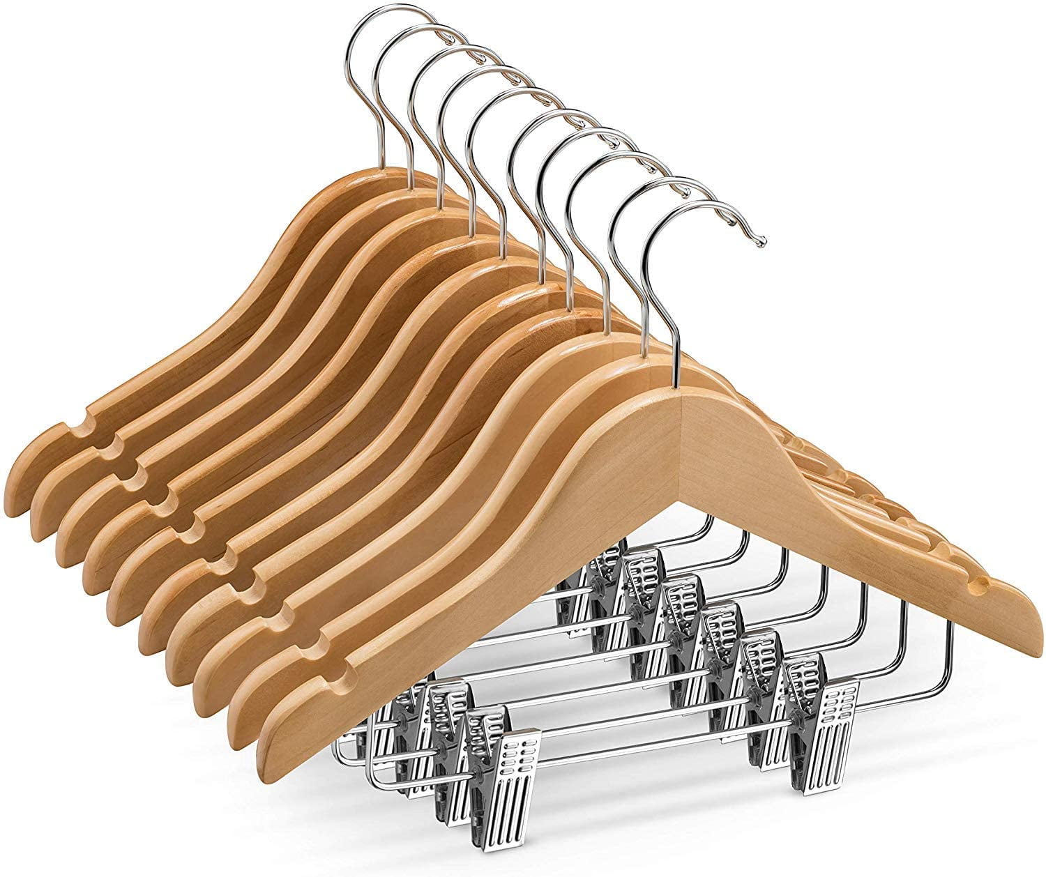 High-Grade Wooden Childrens-Kids Hangers With Clips 10Pk Smooth Wood Baby Hanger 