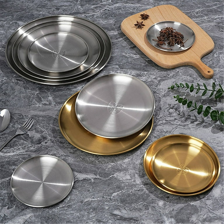 Walmart week Deals Stainless Steel Plate 6 Size Metal Plates Polished Proof Metal Round Dishes Set For Home Kichten Outdoor Camping Snack Steak Pizza And BBQ Set Of 6 Walmart