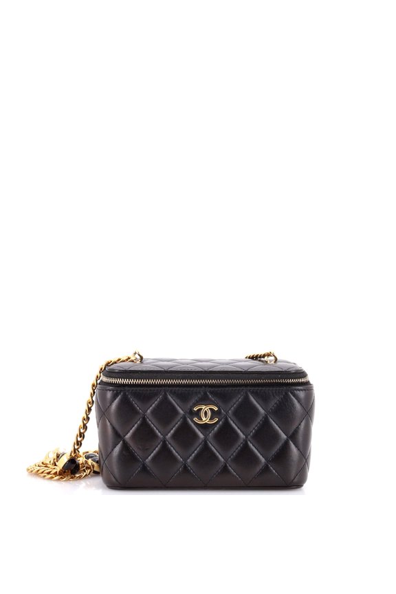 Pre-Owned Classic Vanity Case with Resin Pearl Chain Quilted Lambskin Small By Rebag