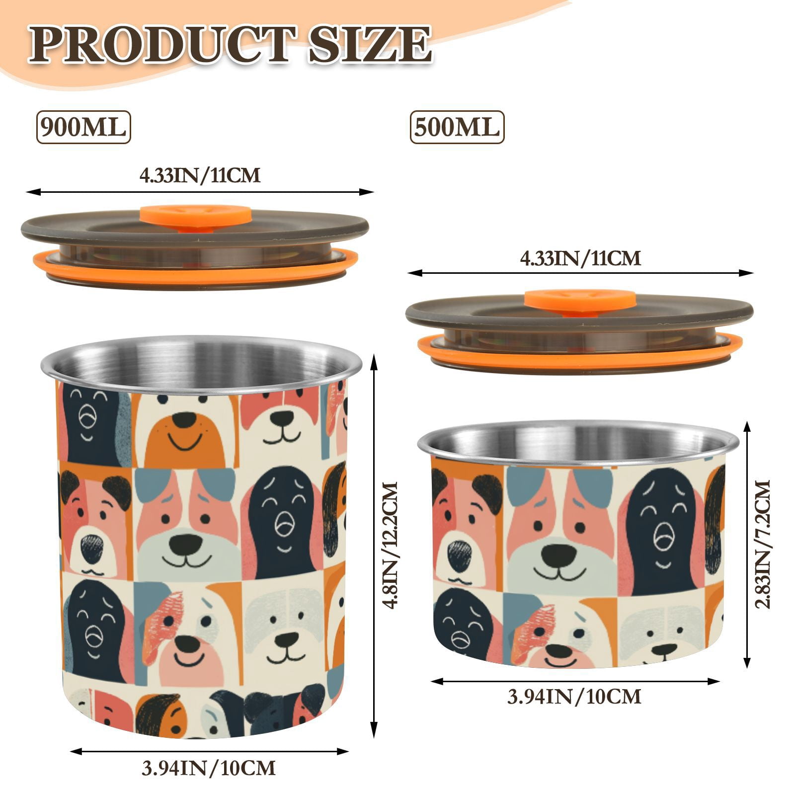 Cute Dog Print Airtight Coffee Bean Canister 30oz Food Storage Containers with Lids For Gournd, Tea, Sugar, Flour, Rice, Cereal, Candy Cookie Jar