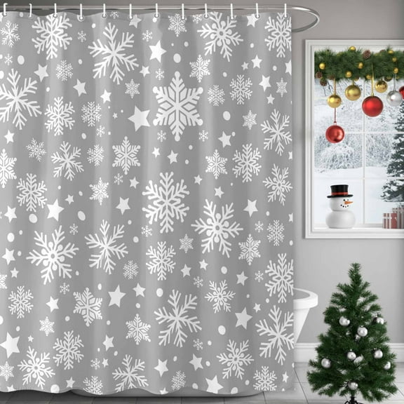 Shower Curtains Sets for Bathroom Decor Winter Snowy Snowflakes Waterproof Bathroom Curtain with Hooks, Gray and White for Bathroom Decor,72x72IN