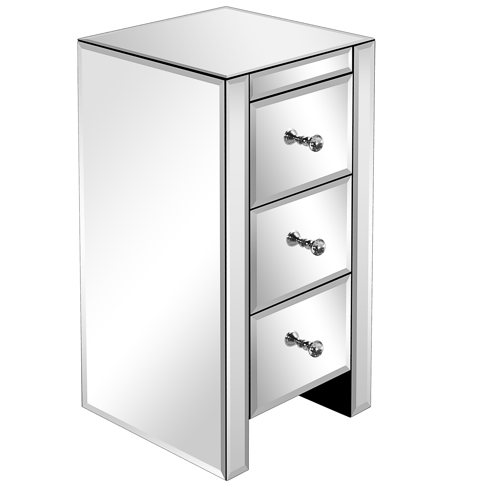 Mirrored Glass Bedside Table with Three Drawers Size S