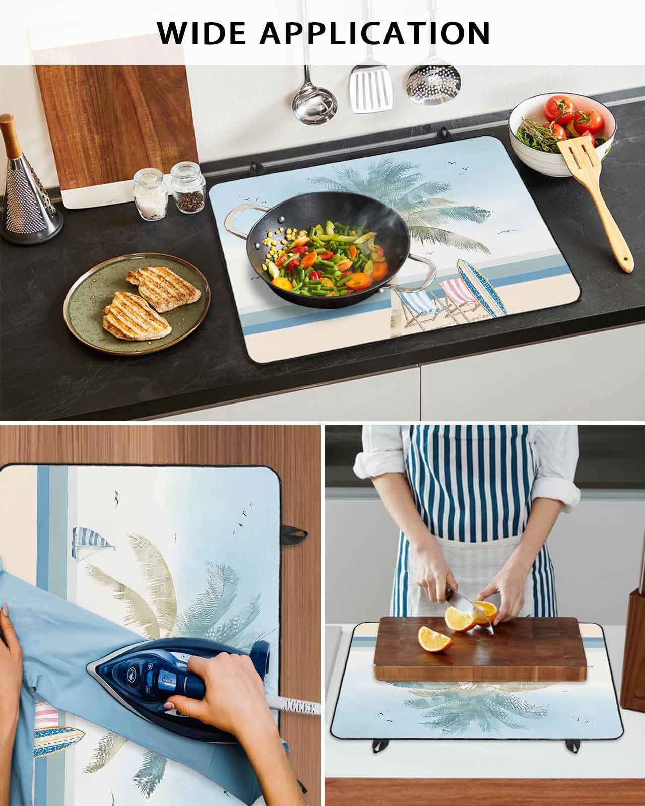 nqOlkjepod Large Induction Cooktop Protector Mat 24"x21", Summer Beach Chair Stove Top Covers for Electric Stove, Coastal Palm Trees Canoeing Stove Burner Cover Mats, Glass Top Stove Cover