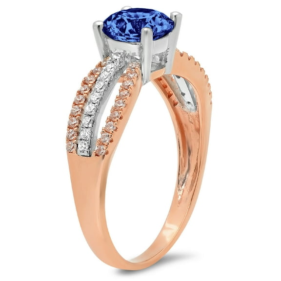 1.27 ct Round Cut Simulated Tanzanite Solitaire with Accents Engagement Ring for Women in 18K White/Rose Gold