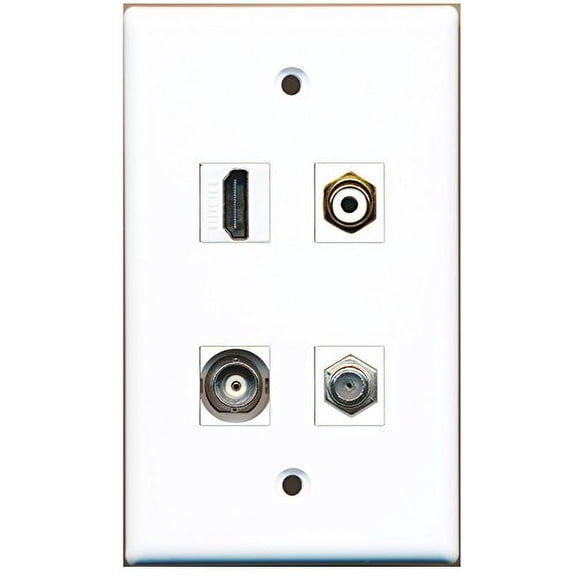 RiteAV - 1 Port HDMI 1 Port RCA White 1 Port Coax Cable TV- F-Type 1 Port BNC Wall Plate