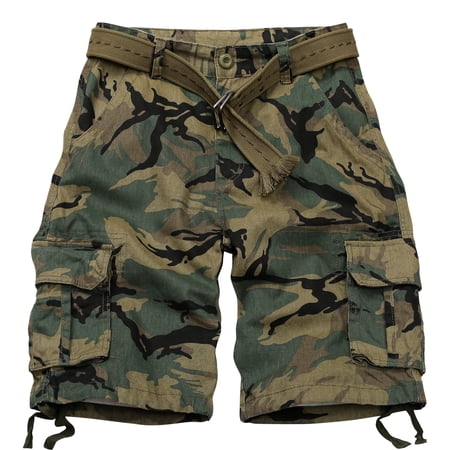 TRGPSG Men s Cargo Shorts with 6 Pockets Causal Camo Cotton Work Shorts(No Belt) Armygreen Camo 36