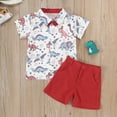 thumbnail image 2 of Baby Boy Clothing Set Summer Dinosaur Short Sleeve Button down Shirt Tops + Pants Gentleman 2Pcs Outfit Set Red,18M, 2 of 5