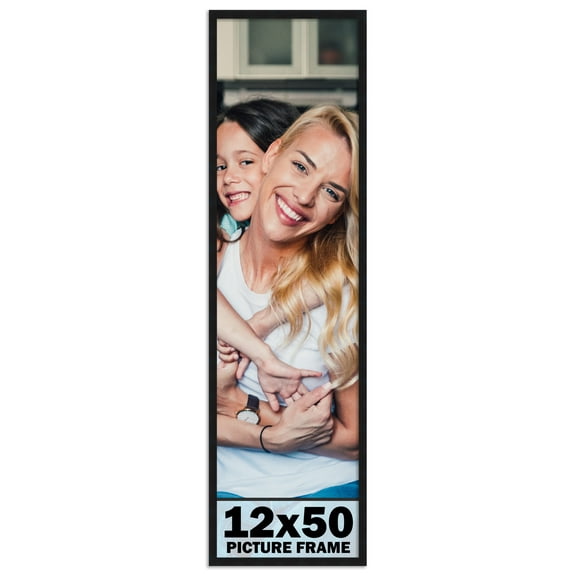 12x50 Frame Black Solid Wood Picture Frame | 0.75 Inch Moulding Width | Includes UV Acrylic