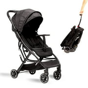 Angle View: One-Hand Folding Baby Stroller, Lightweight Travel Stroller - Compact Umbrella Stroller for Airplane,Newborn Infant Stroller w/Adjustable Backrest/Footrest/Canopy/T-Shaped Bumper (Black)