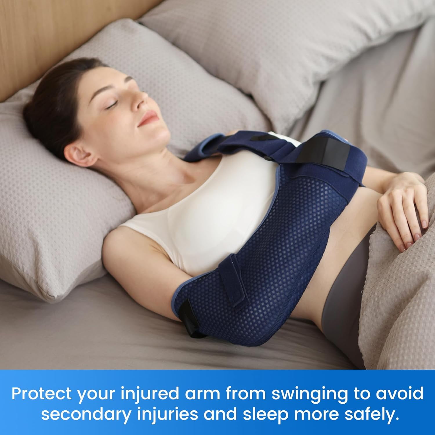 Velpeau Arm Sling with Waist Strap - Ventilated & Breathable Support Brace for Shoulder, Rotator Cuff, Elbow, Hand injury (Mesh-Blue, Left, Large)