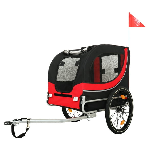 ZephyPaws Bike Dog Trailer,Carrier for Small and Large Pets up to 66 lbs,Easy Folding Cart Frame,Quick Release Wheel, Universal Bicycle Coupler,Washable Non-Slip Lining,Black Red