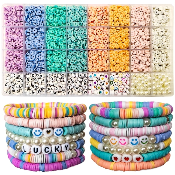 Livease Clay Beads Bracelet Making Kit, Letters Loose Beads for Jewelry Making, Crafts Gift for Adults Colorful