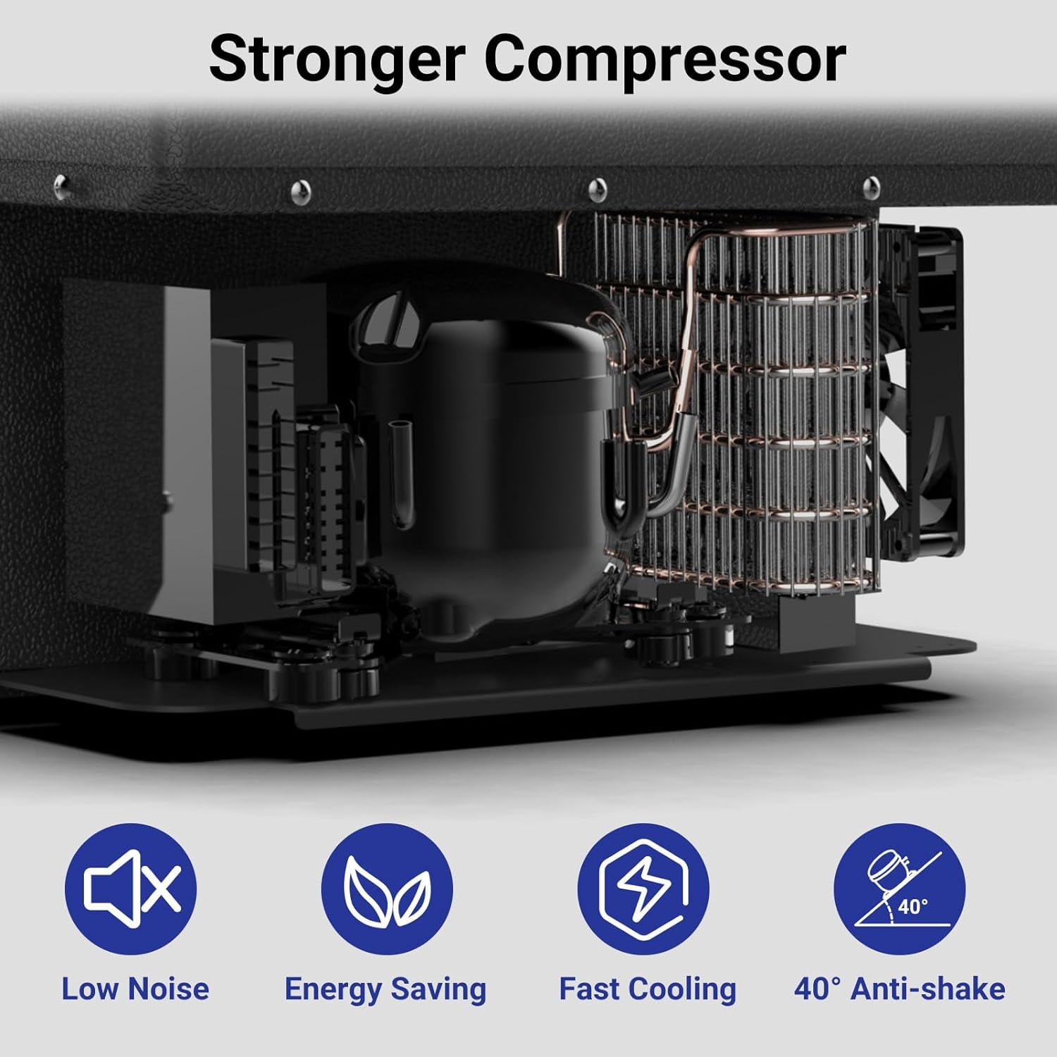 SMAD 12V/24V Car Fridge 50L Camping Mini Fridge Freezer, Quiet Electric Compressor Cool Box, Black