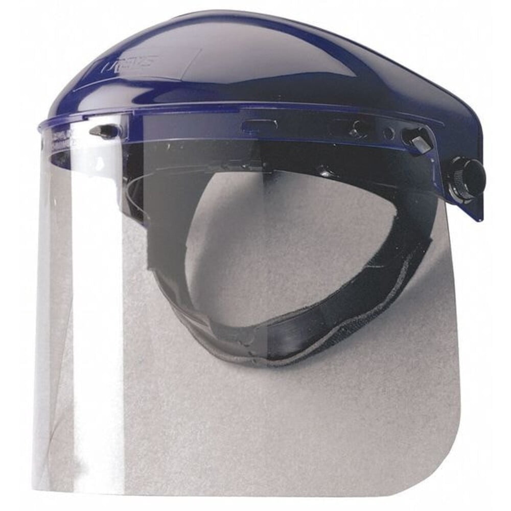 Ratchet Face Shield Assembly, PETG, Uncoated, Clear Visor, Blue, 8 in Visor Height 9TZ55