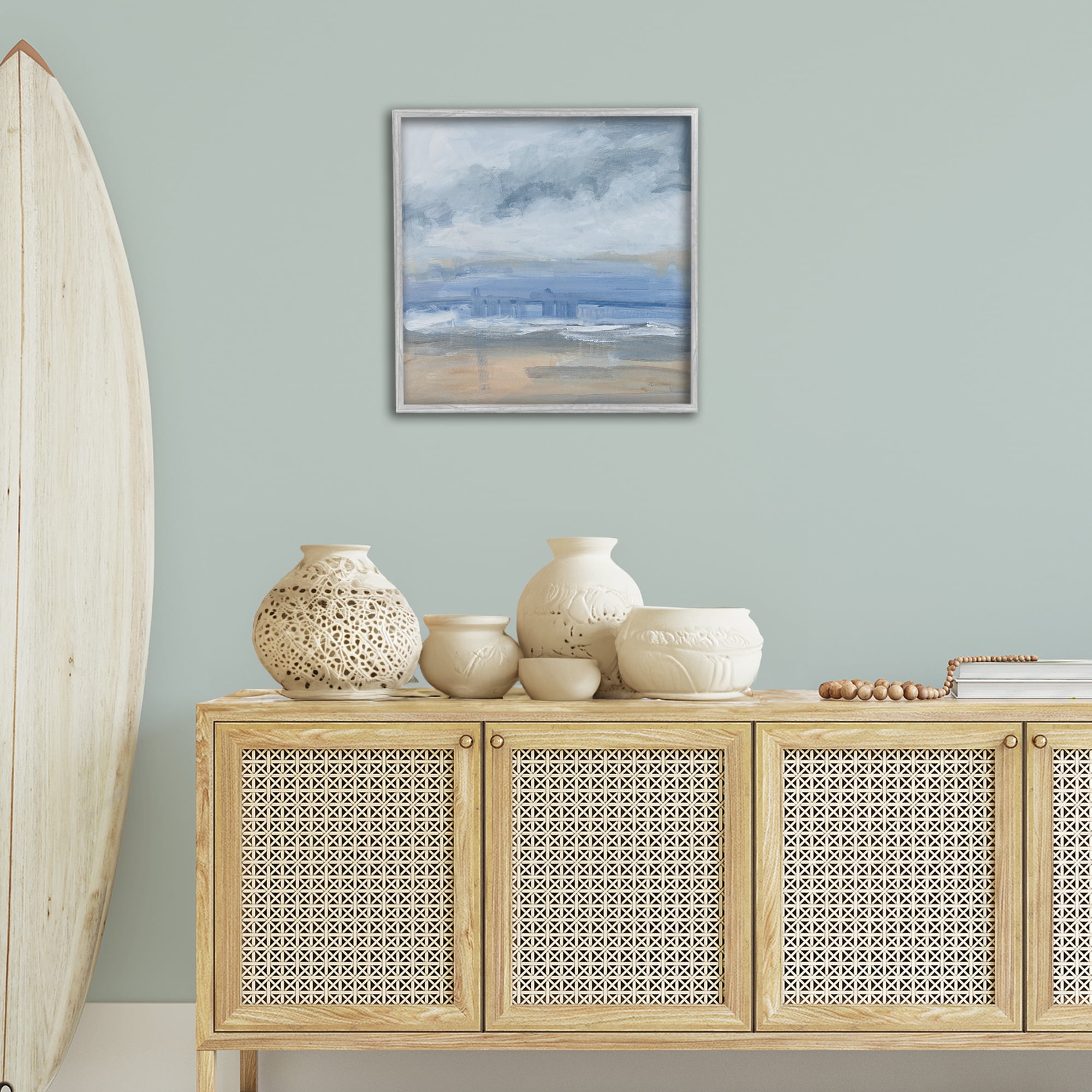 Stupell Industries Abstract Beach Scenery Coastal Painting Gray Framed Art Print Wall Art, 24 x 24