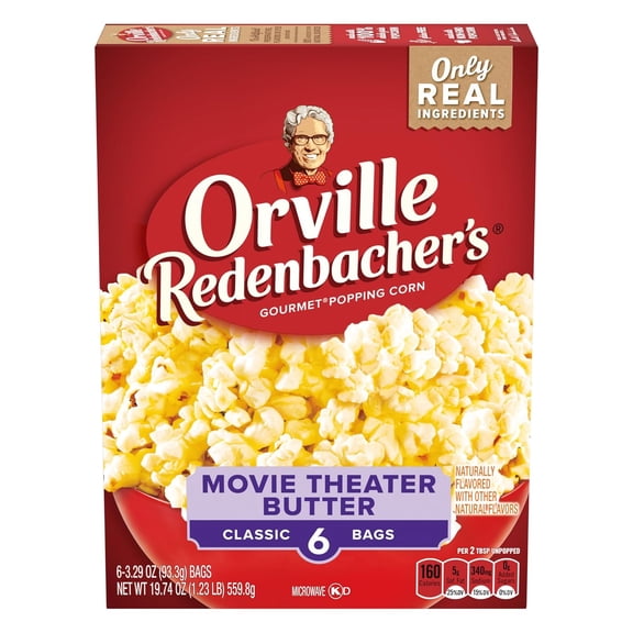 Orville Redenbacher’s Microwave Popcorn, Movie Theater Butter Flavor, 3g Fiber Per Serving, 3 oz., 6-Count