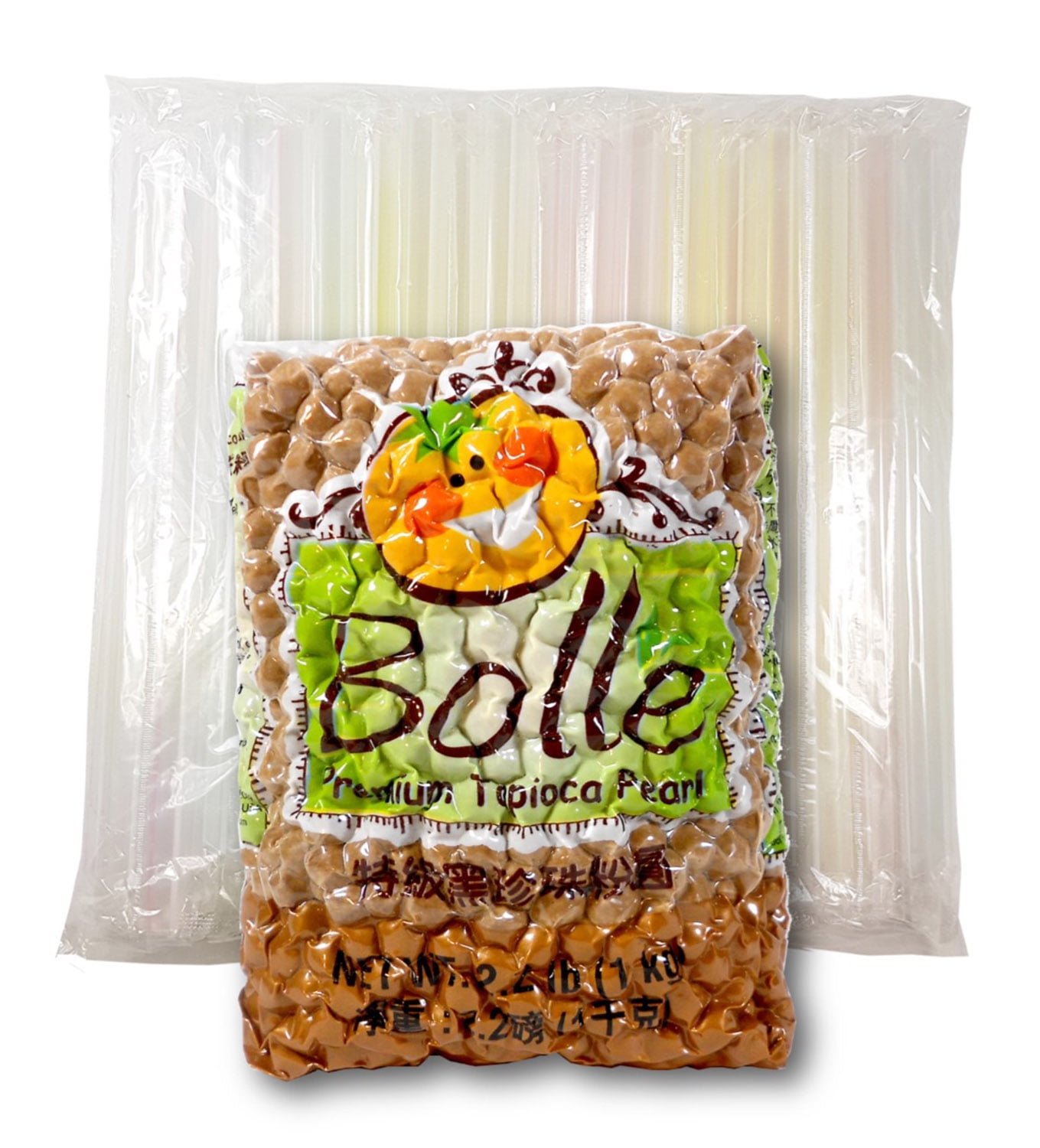 Bolle Boba Tapioca Pearls 2.2 lbs. with Karat Wide Straw Individually
