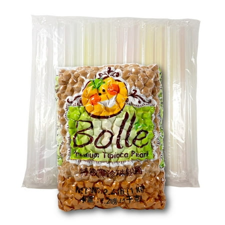 Bolle Boba Tapioca Pearls 2.2 lbs. with Karat Wide Straw Individually Wrapped 50