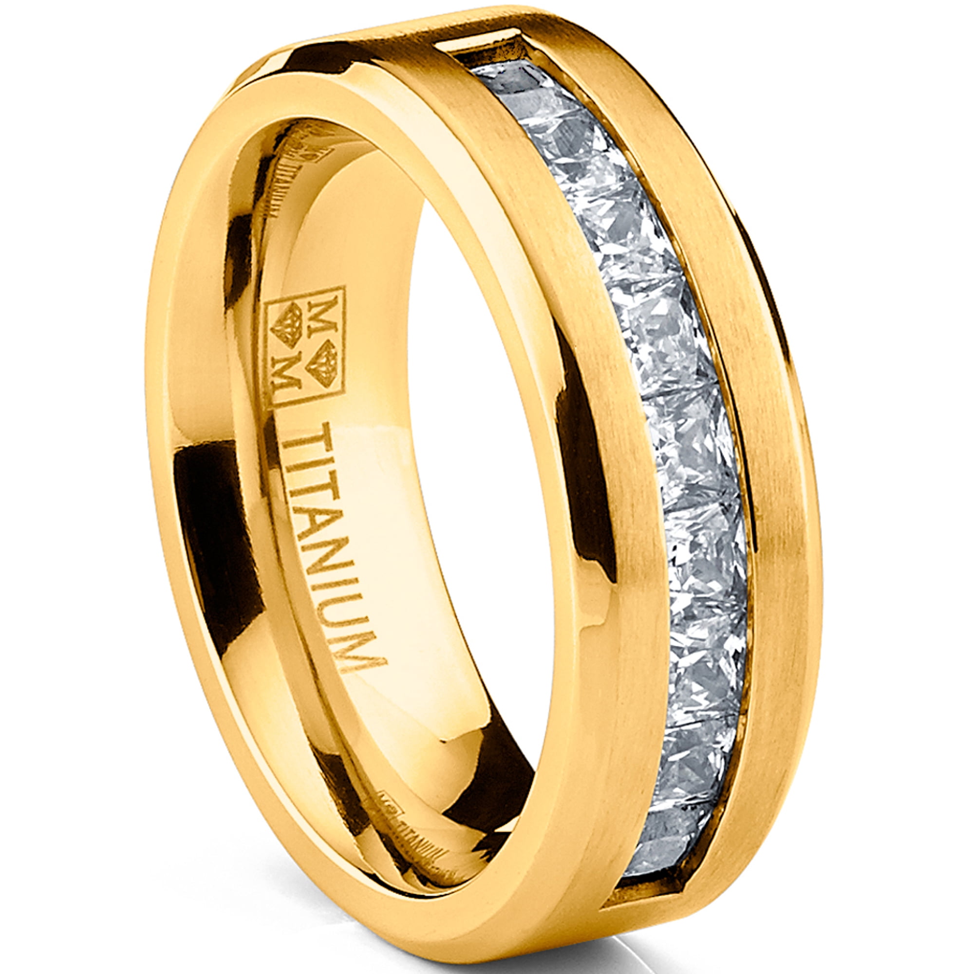 Metal Masters Mens Titanium Wedding Band Engagement Ring 9-Large Cubic-Zirconia Goldtone