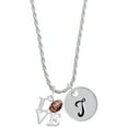 thumbnail image 1 of Delight Jewelry Silvertone Love with Football Silvertone Script Initial Disc - T - Charm Necklace, 20"+3", 1 of 4