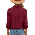 thumbnail image 6 of Button Down Shirts For Women Linen Clothing For Women Office Work Tops Solid Color Work Blouses Linen Long Sleeve Shirt Women Lightweight Linen Blouses For Women Cotton Boho Tops Wine2 L, 6 of 8
