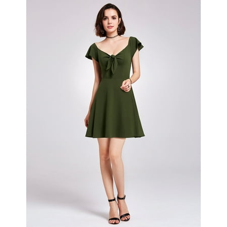 Flared Knot - Alisa Pan Women's Sexy A-Line Short Ruffle Sleeve Fit and Flare Summer Cocktail Party Casual Knit Dress for Women 05926 on Clearance